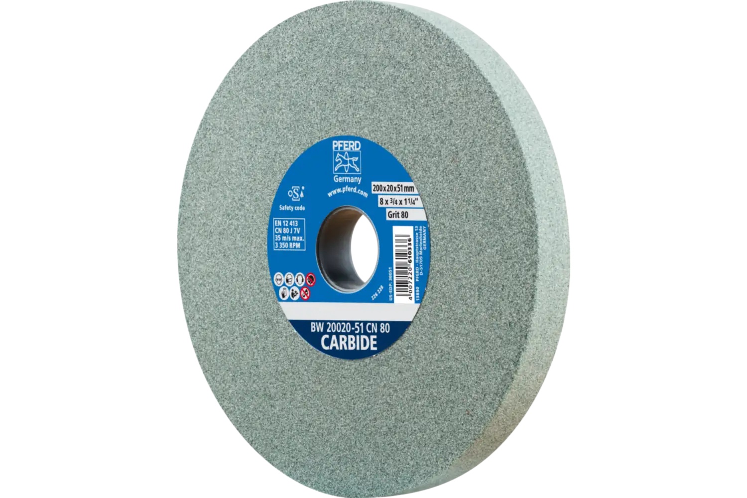 Picture of Pferd Vitrified Bench Wheel, Carbide, 8" X 3/4 X 2, 80 Grit, Silicon Carbide
